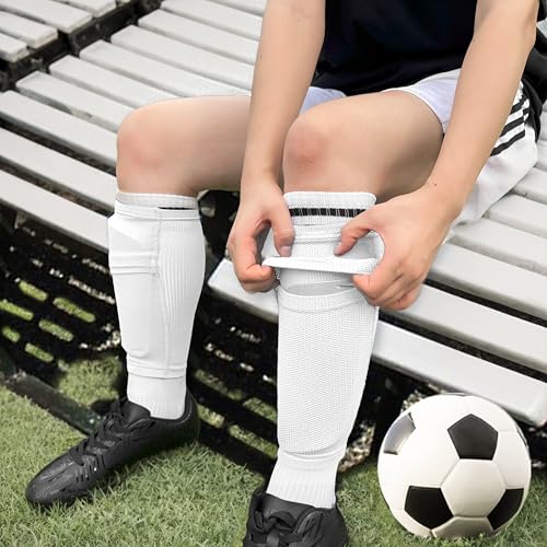 ATHCISE 2 Pairs Kids Youth Soccer Shin Guard Sleeves with Optimized Insert Pocket, Shin Pad Compression Sleeves for 3-15 Years Old Boys Girls Child Teens for Soccer Sport — view 4
