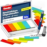 GAUDER Magnetetiketten beschreibbar - Wiederverwendbare Magnetschilder zum Beschriften für Whiteboard, Tafel, Kanban-Board und Kühlschrank - Magnetkarten mit Marker (30 Stück - 75 x 25 mm)