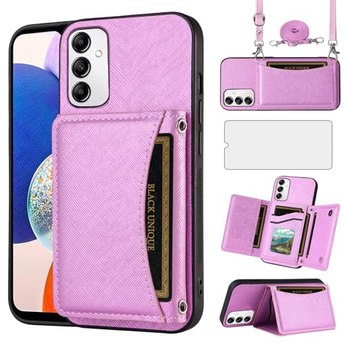 Protection Samsung A14 5G étui portefeuille cuir et protège-écran