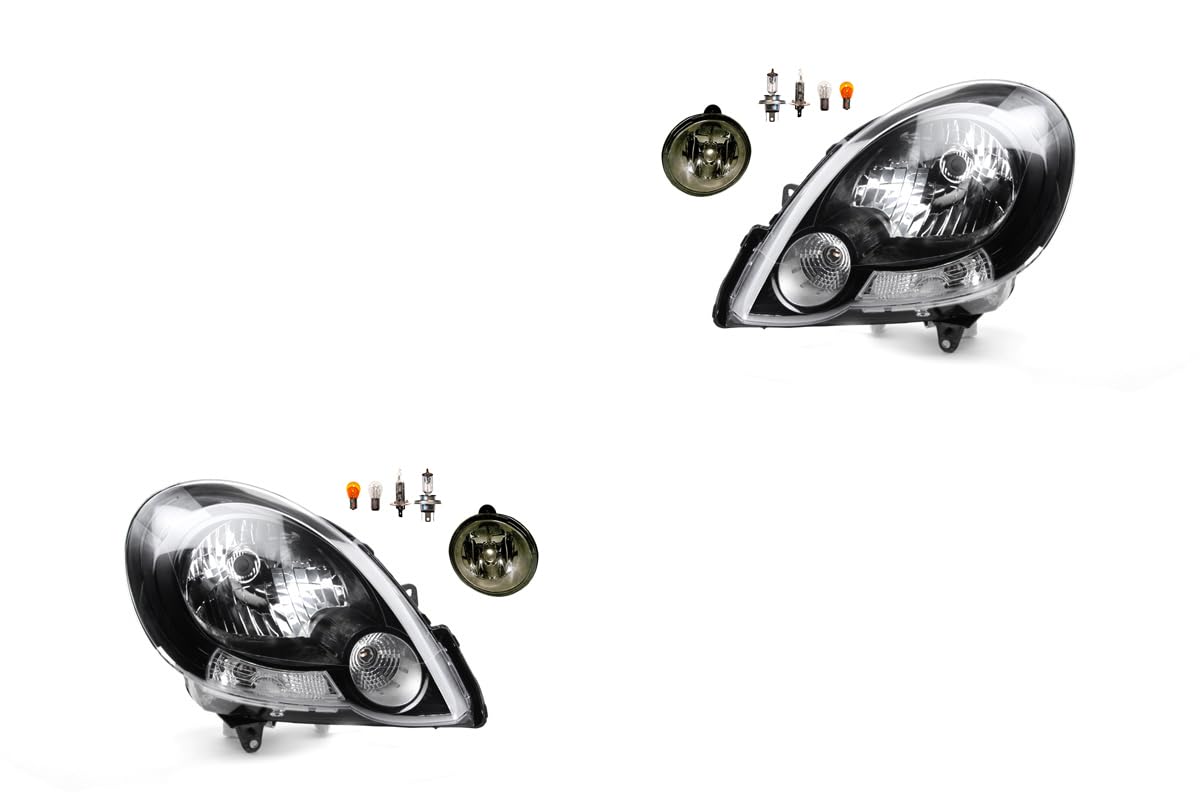 Johns, Juego de faros delanteros halógenos para Renault Kangoo FW0 KW0 08-13 H4 izquierda y derecha + faros antiniebla + bombilla