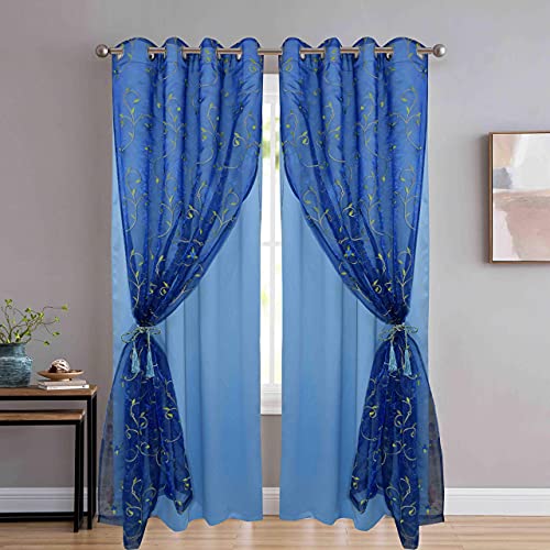 Image of Polyester Door Curtain Pack of 2 (7 Feet, Navy Blue + Sky Blackout)