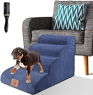 ZNM Dog Steps for High Bed, 4-Steps Non-Slip Dog Stairs, Dog Ramp for Sofa with Removable Cover, Pet Stairs for Small Dogs and Cats, Send Lint Roller