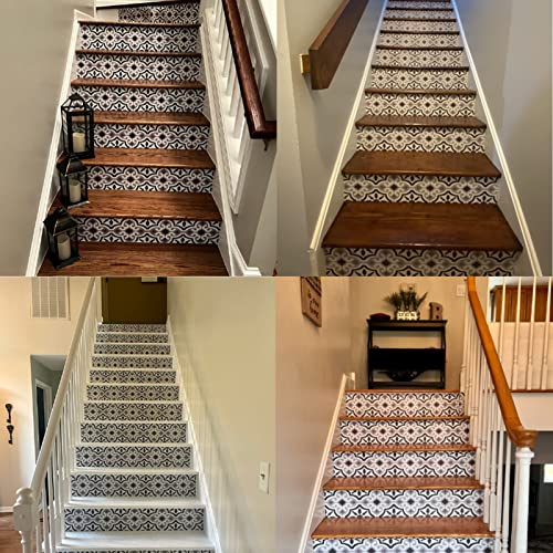 14 Stripes Self-Adhesive Stair Decals, 39.37"X7.09" Peel And Stick Vinyl Stair Risers Stickers For Steps, Diy Home Decorations, Moroccan Pattern #TOP3