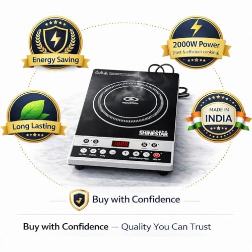 Image of Induction Cooker Model 1963 | 2000W Smart Cooktop | 7 One-Touch Preset Modes - Hot Pot, Fry, Hot, Water, BBQ, Soup | Military-Grade Crystal Glass Surface | BIS ISI Certified | Made in India