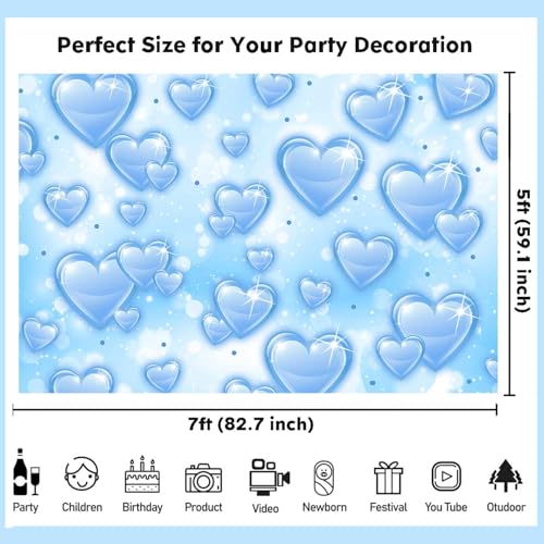 Fondo azul con corazones 7x5ft para fotografía miniatura 6