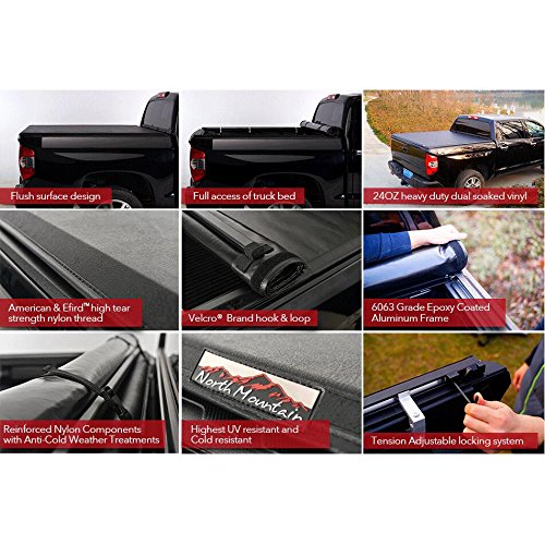Viogi Black Vinyl Clamp On Soft Lock & Roll-Up Top Mount Tonneau Cover Assembly W/Rails+Mounting Hardware Fit 07-13 Chevy Silverado/Gmc Sierra 1500 New Body Pickup 5.8Ft Fleetside Bed #TOP5