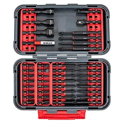 STIER Torsions-Bitsatz für Akkuschrauber, 42-teilig, starker Magnetbithalter, Wechselfunktion, hochwertige Klappbox, für Handwerker, Montage, KFZ, Heimwerker Cover
