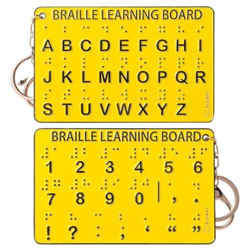 BLEWAY Premium Metal Braille Alphabet Board - Portable Tactile Learning Tool for Visually Impaired | Durable Solid Metal Educational Blind Accessory for Beginners (Full Alphabet & Punctuation Set)