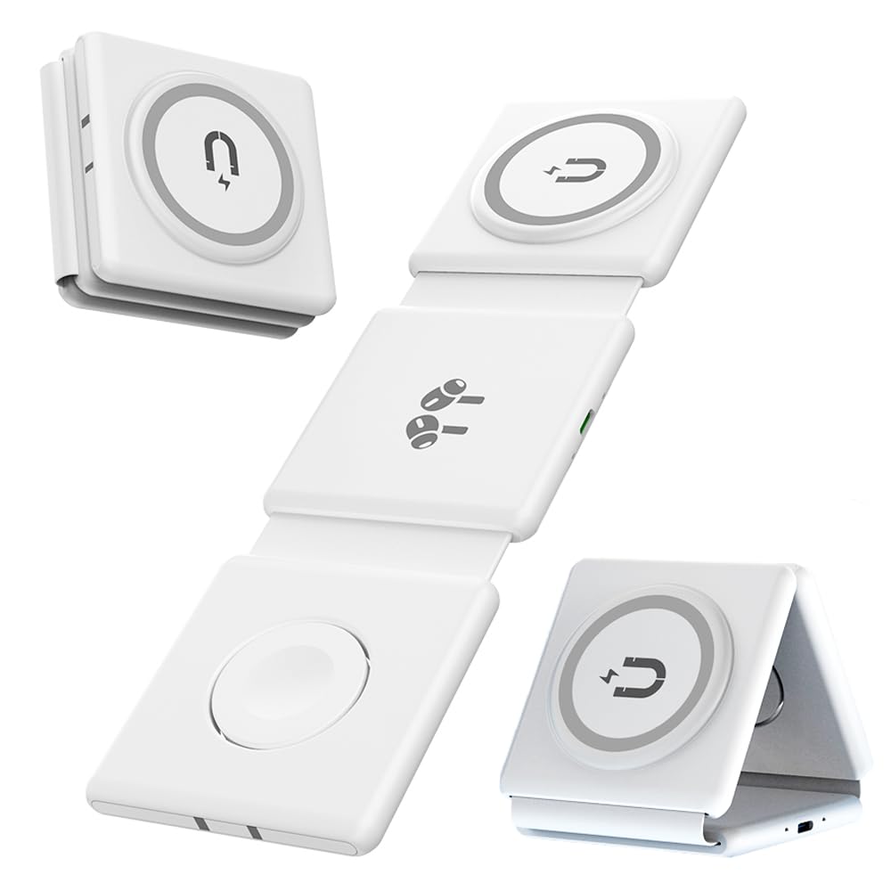 Wireless Charger 3 in 1,Magnetic Travel Wireless Charging Station Multiple Devices,Inductive Wireless Charger, Cell Phone Charging Pad for iPhone 14/13/12/11/8/Pro/Max and Samsung