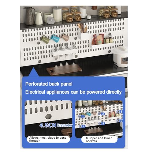 Kitchen Island Storage Baker's Rack con pannello posteriore perforato Bar Controsoffitto Scaffale Utility Marrone e Bianco 100x50x140cm Multi funzionale nizer per cucina e casa Storage - immagine 5