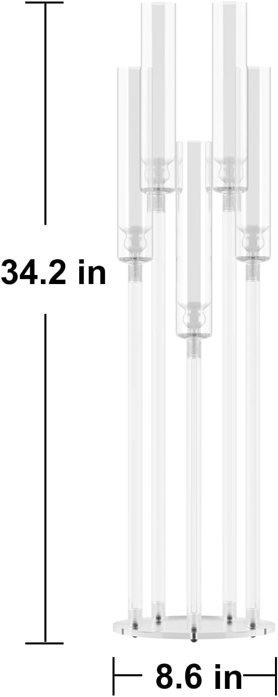 4Pcs Candelabra Centerpieces,Clear Candle Taper Candlestick Holder Crystal 5 Arm Tall Candlesticks Holder with Acrylic Shade for Valentines Day Events Party Table 1 Set