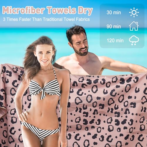 ELAKIRI Microfaser Badetuch Groß 90x180cm -Strandtuch XXL Weich & Hautfreundlich - Mikrofaser Badetuch Schnelltrocknend & Pflegeleicht - Rosa Leopard Beach Towel für Pool,Strand