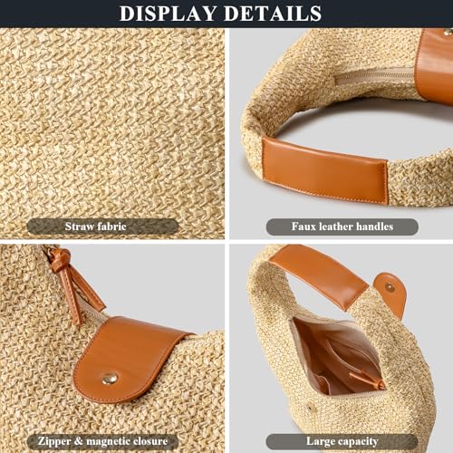 Bolso de paja tote suave para mujer verano playa miniatura 4