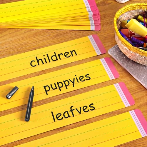 Ireer 100 Pcs Pencil Sentence Strips for Classroom Teacher Supplies 3 x 24 in Lined Thick Paper Word Learning Strips Handwriting Practice Learning Tools for Classroom Offices School Writing Supplies - Image 5