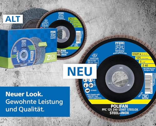 PFERD TOOLS POLIFAN Fächerscheibe, 10 Stück | PFC 125x22,23mm konisch Z40 Start-Linie START STEELOX | 69300934 – für Stahl, Edelstahl (INOX)