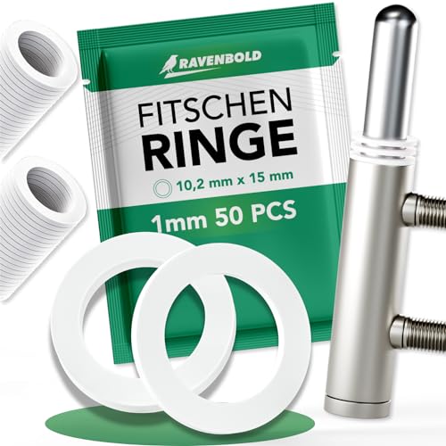 RAVENBOLD Fitschenringe für Zimmertüren [praktisches Set: 50 x 1mm Ringstärke / 10,2mm Durchmesser] - für alle Zimmertüren - extra stabiler Kunststoff - Unterlegscheiben Türscharnier