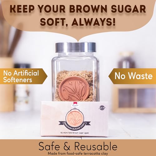Image of Terracotta Brown Sugar Saver & Softener Disc (Set of 2) - Reusable Leaf Design, Keeps Sugar, Cookies, & Baked Goods Soft, Food-Safe & Multi-Use Storage Helpe