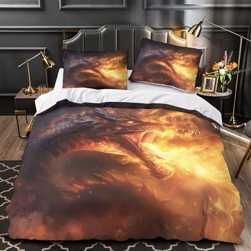Housse de couette dragon 3D parure de lit douce pour enfant et adulte 260x220
