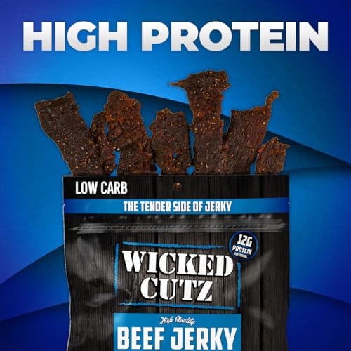 Image of Wicked Cutz Original Peppered Beef Jerky, 36g Protein Per Bag, Tender & Easy to Chew Alternative to Beef Sticks, USA Made High Protein Carnivore Snacks (2 Bags)