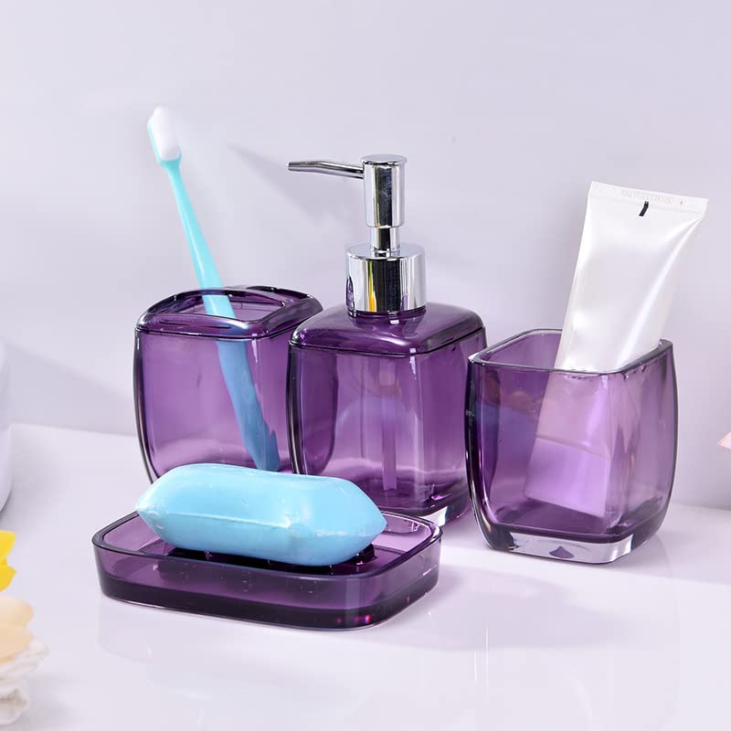 Set de Accesorios de Baño Juego de 4 Accesorios de baño morados, Soporte for Cepillo de Dientes, jabonera, dispensador de loción, Taza for Enjuague bucal