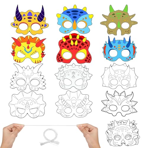 Hifot Dinossauro máscara animais para cores, bricolage máscara artesanato pintura animais máscaras aniversário infantil cosplay festas máscaras para pintar (12 peças)