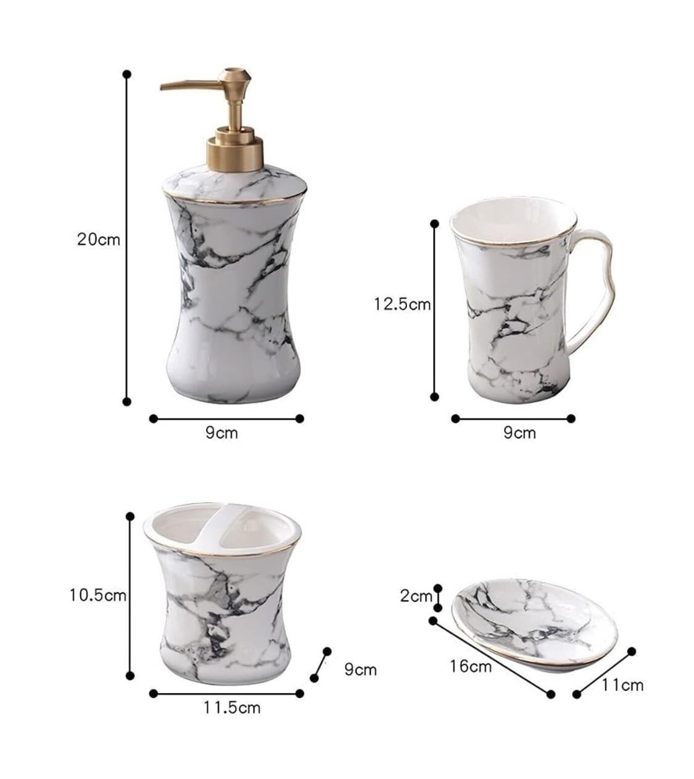 Set di accessori per il bagno Dispenser di sapone da cucina in ceramica con motivo in marmo bianco, 5 pezzi Arredamento per gli affittuari