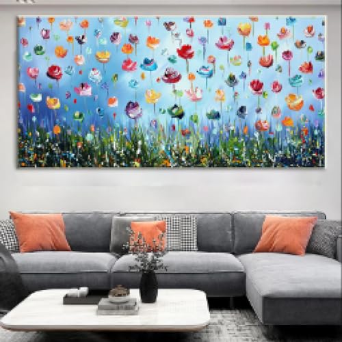 Impression fleurs abstraites colorées peinture sur toile de salon 30x60 cm