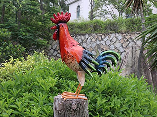 HSHD Solar Animal Lights Outdoor- Figurine Garden Decor with Metal Yard Art, Rooster Statue Light for Pathway Patio Backyard Decoration Lawn Ornaments(Rooster)