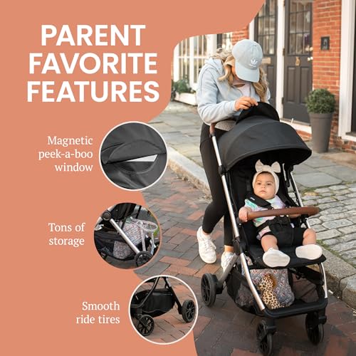 Bēbee V2 Lightweight Baby Stroller - Premium Vegan Leather, One-Hand Fold, Infinite Recline, Aircraft-Grade Aluminum Frame, XXL Canopy, and Ample Storage Umbrella Stroller - Midnight Black - Image 6