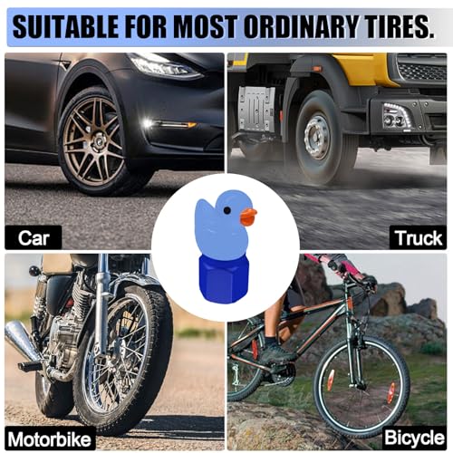 4 Pack Cute Duck tire Valve caps, Glow in The Dark Tire Valve Caps, Interesting and Practical Tire Decoration, Can be Used for Cars, Motorcycles, Trucks, and Bicycles.(Blue)