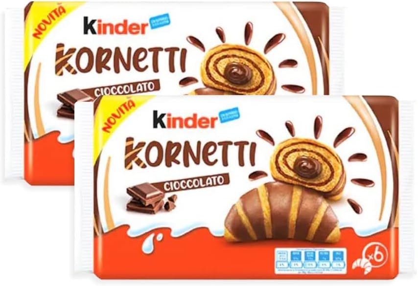 CAIYA Ferrero, Kinder Kornetti - Cornetti Croissant Ripieni al Cioccolato 2 x 252 g - Novita