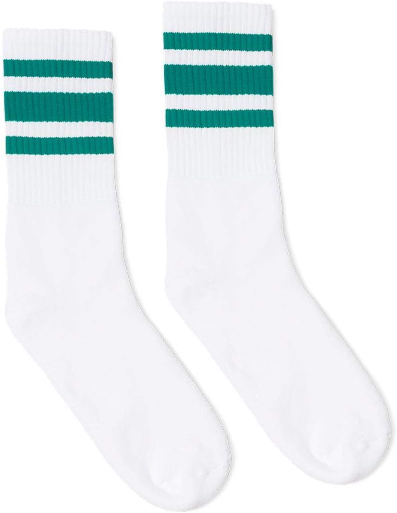 SOCCO White with Teal Stripe Crew Socks Made in USA