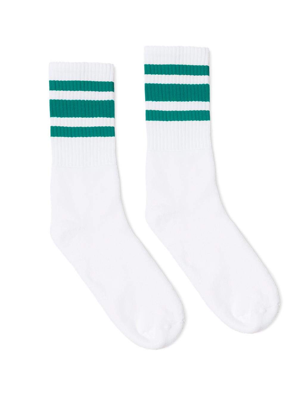 SOCCO White with Teal Stripe Crew Socks Made in USA