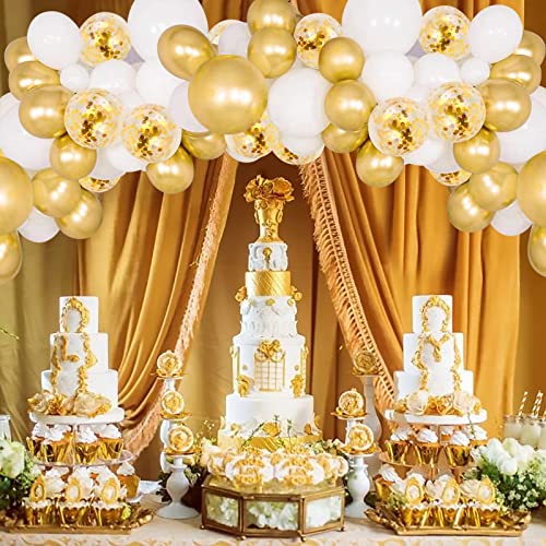 90Pcs Gold White Confetti Balloons, 12 Inches Gold Metallic Chrome Balloon, Premium Clear Confetti Balloons, Thicken Gold Glitter White Matte Latex Party Balloons For Balloon Garland Arch #TOP2