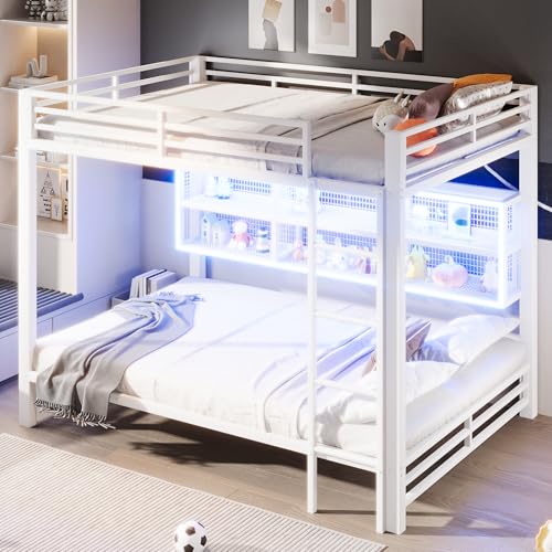 Moimhear Letto a castello con armadi e luce LED, 140