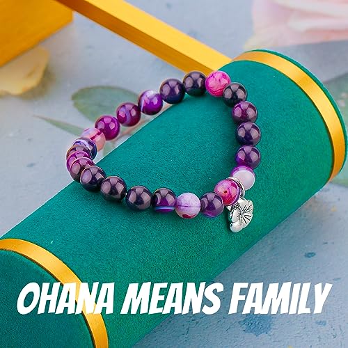 Image of MollyQueen Ohana Means Family Ohana Bracelet Ohana Gifts Ohana Jewelry Hibiscus Flower Charm Bracelet Hawaiian Bracelet for Family Jewelry Family Reunion Gift (Ohana Bracelet lazurite)