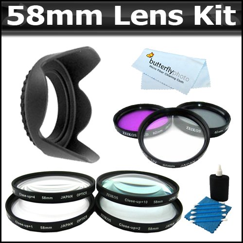 58mm Lens Kit Includes 3pc. Multi Coated Filter Kit + Lens Hood + 4 Pc. Close-up Filter Set Includes +1 +2 +4 +10 + More For Canon EOS Rebel T5i, T5, T4i, SL1 T3i T3 40D 50D 60D 70D That Use Canon Lenses (18-55mm, 75-300mm, 50mm 1.4, 55-200mm)