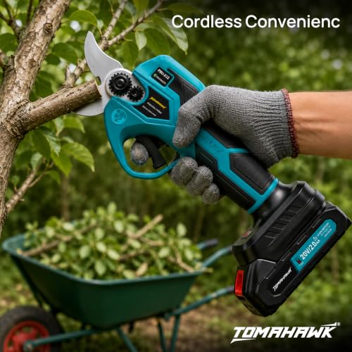 Image of TOMAHAWK PRU-5222 Cordless Pruning Shears for Garden - Electric Pruning Shears & Branch Cutter, 30mm Cutting Capacity, 20V 2.0Ah x2 Batteries with Charger