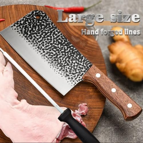Image of Machado Forging Serbian Chef Knife Set - 12 inch Full Tang High Carbon Clad Steel Butcher Cleaver with Knife Sharpener - Perfect for Vegetables, Fish, Meat - Ideal for Kitchen, Hotel, Restaurant