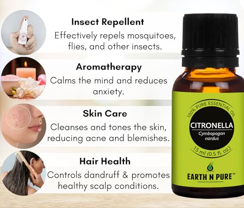 Image of Earth N Pure Lemongrass & Citronella Essential Oils | Pack of 2 (15 ml each) | 100% Pure, Undiluted, Natural and Therapeutic Grade - Perfect for Aromatherapy, Skin Therapy & More