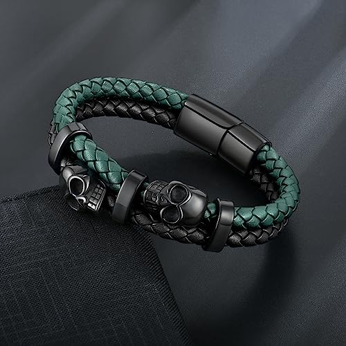 Pulsera de Cuero con Calaveras para Hombre miniatura 5