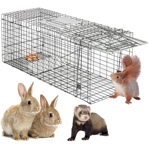 HomGarden Live Animal Cage Trap 32'' Steel Humane Release Rodent Cage for Rabbits, Stray Cat, Squirrel, Raccoon, Mole, Gopher, Chicken, Opossum, Skunk, Chipmunks, Groundhog Squire Cover