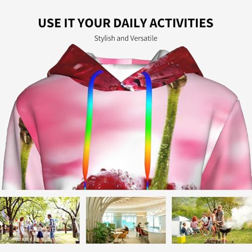 Sweat à capuche cerises imprimé graphique avec poche kangourou