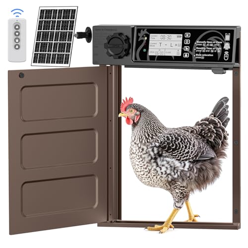 MASTERFUN Grande Taille Porte Poulailler Automatique Solaire avec 7W Panneaux Solaires, Écran LCD, Porte Automatique Poulailler en Aluminium avec Capteur de Lumière,...