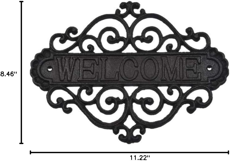 qiuqiu Garden Welcome Sign, Wall Vintage Cast Iron Flower Shape Art Decorative House Number for Indoor Outdoor Porch Classroom for House Plaque Garden Bar Cafe Store Gate