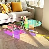 Artloge Iridescent Acrylic Coffee Table: Modern Chic Colorful Table Clear Desk, Accent Nightstand Sofa Couch Side Table Decorative Home Art Deco Furniture Set for Livingroom