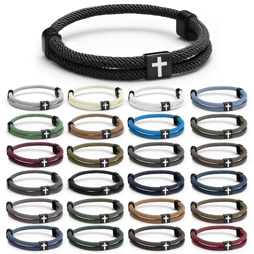 Tondiamo 24 Pcs Braided Cross Bracelet for Men Women Christian Adjustable Rope Jesus Bracelets with Metal Knot Christian Baptism Gifts for Women Men