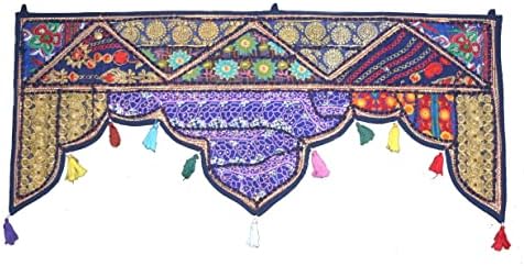 Devik Decor Indian Cotton Vintage Patchwork Door Topper Window Valances Wall Hanging Boho Hand Embroidered Toran Home Decor (Purple)