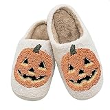 HUIDORLE Strawberry Halloween Pumpkin Slippers For Women Men Winter Fuzzy Memory Foam Warm Spooky Lantern House Shoes Pumpkin 39-40
