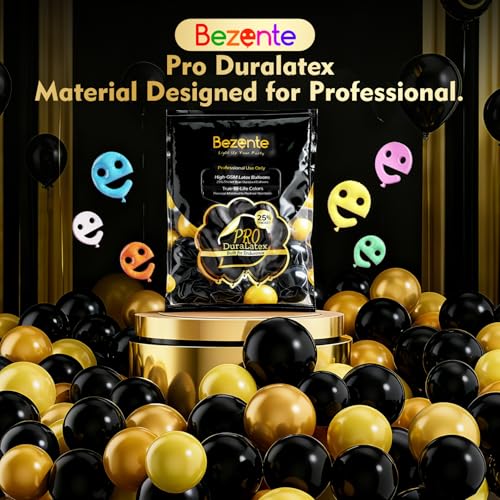 Image of Pro Duralatex Black Extra-Thick Balloons 100 Pack 12 inch | Black Balloons for Long-Lasting Professional Party Decorations, Large New Year Birthday Graduation Wedding Anniversary